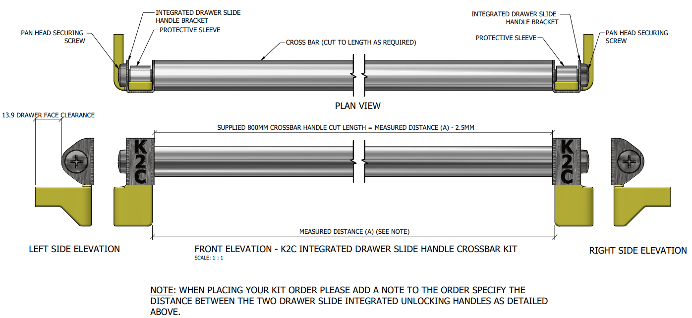 Kimberley2Cape Integrated Drawer Slide Handle Crossbar Kit