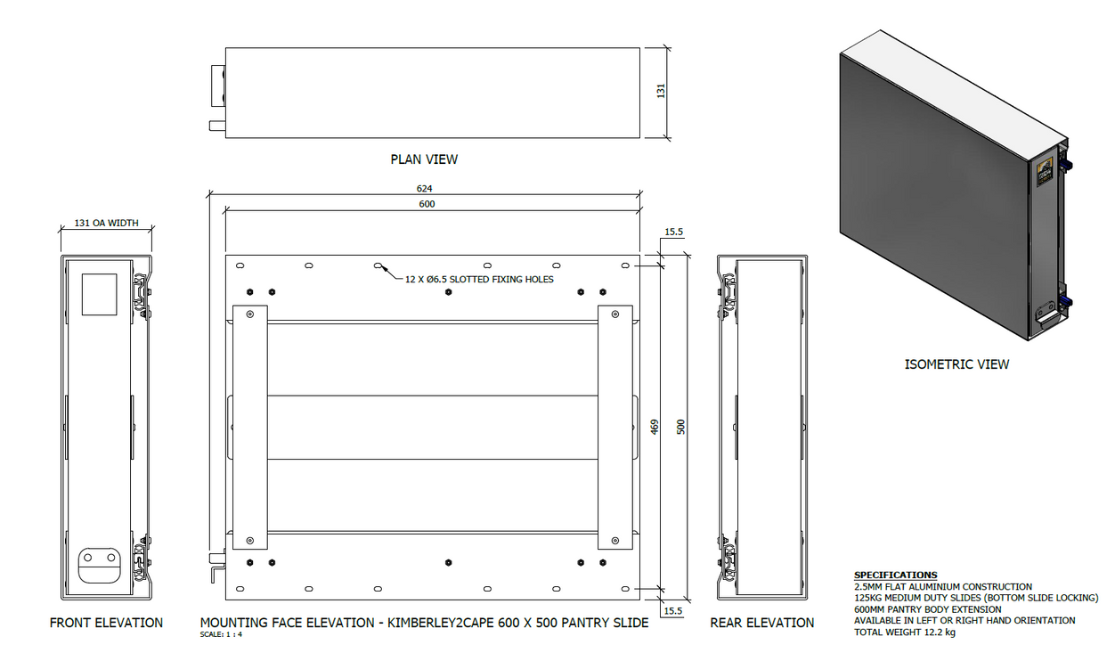 Kimberley2Cape Wall Mount Pantry Slides