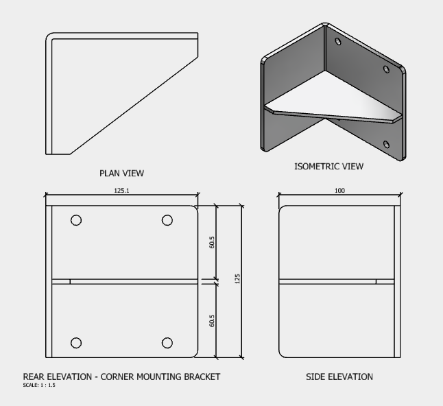 Kimberley2Cape Shower Ensuite Mount 90 Deg Fixing Bracket